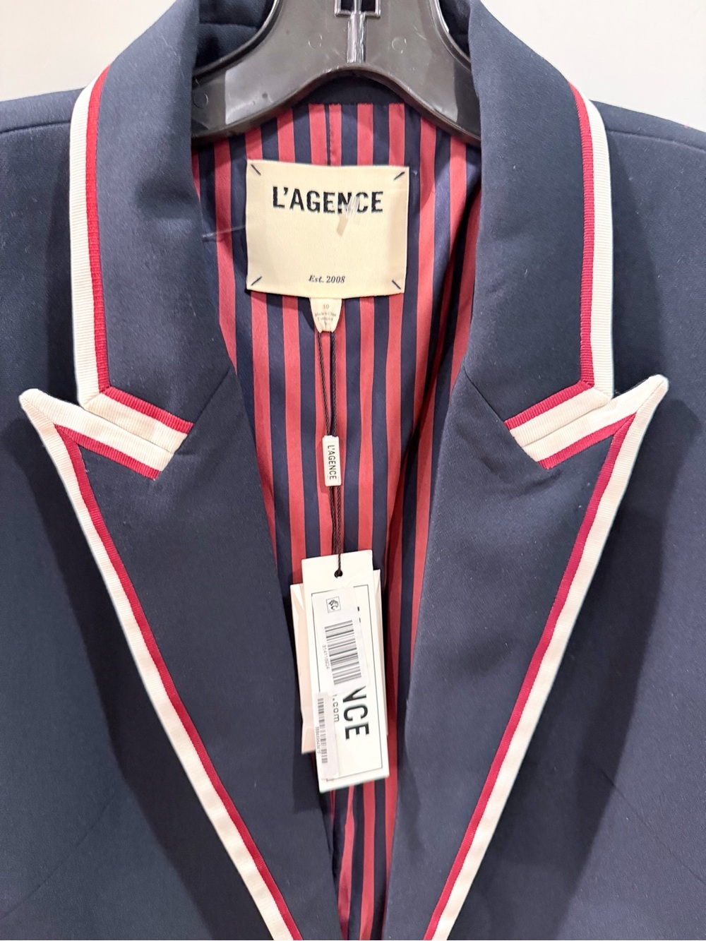L’AGENCE Chamberlain Blazer Navy Red White Trim Gold Buttons Size 10 NWT - Picture 7 of 16